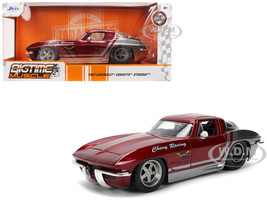 1963 Chevrolet Corvette Stingray Chevy Racing Red Metallic and Gray Bigtime Muscle Series 1/24 Diecast Model Car Jada 36459