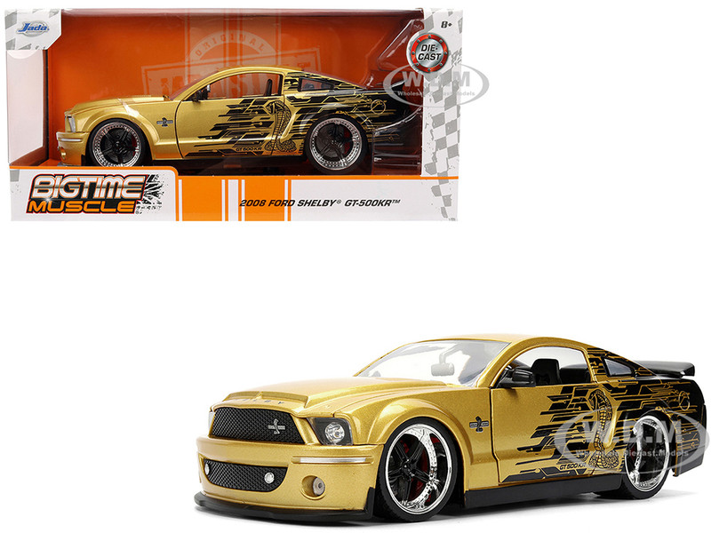 2008 Ford Shelby Mustang GT 500KR Gold Metallic and Black with Graphics Bigtime Muscle Series 1/24 Diecast Model Car Jada 36462