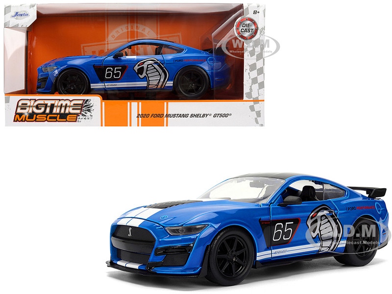 2020 Ford Mustang Shelby GT500 #65 Ford Performance Blue with Black Top and White Stripes Bigtime Muscle Series 1/24 Diecast Model Car Jada 36587