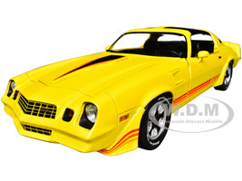 1980 Chevrolet Camaro Z28 with T Tops Bright Yellow with Stripes 1/18 Diecast Model Car Greenlight 13690