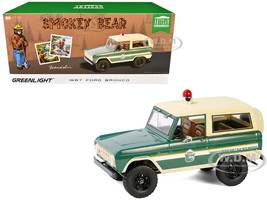 1967 Ford Bronco Smokey Bear Forest Ranger Green and Cream with White Stripes Artisan Collection 1/18 Diecast Model Car Greenlight 19143