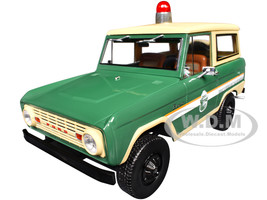 1967 Ford Bronco Smokey Bear Forest Ranger Green and Cream with White Stripes Artisan Collection 1/18 Diecast Model Car Greenlight 19143