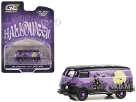 Volkswagen Type 2 Panel Van Halloween 2025 Black and Purple with Graphics Hobby Exclusive Series 1/64 Diecast Model Car Greenlight 30481
