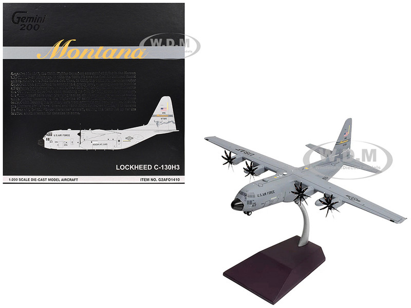 Lockheed C 130H3 Hercules Transport Aircraft Montana Air National Guard Great Falls ANGB United States Air Force Gemini 200 Series 1/200 Diecast Model Airplane GeminiJets G2AFO1410