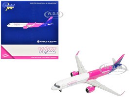 Airbus A321neo Commercial Aircraft Wizz Air UK G WUNB White and Pink with Purple Tail 1/400 Diecast Model Airplane GeminiJets GJ2340