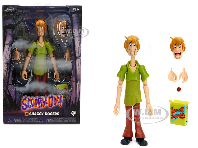 Shaggy Rogers 6 5 Moveable Figure with Accessories and Alternate Head and Hands Scooby Doo Franchise Model Jada 35625