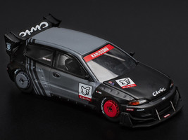Pandem Civic EG6 RHD Right Hand Drive Kanjozoku Matt Black and Gray with Graphics 1/64 Diecast Model Car Pop Race PR640163
