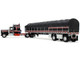 Kenworth W900A with 60 Aerodyne Sleeper and 53’ Wilson Roadbrute Flatbed Trailer with Covered Wagon Black with Red Stripes 1/64 Diecast Model DCP/First Gear 60-2056