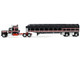 Kenworth W900A with 60 Aerodyne Sleeper and 53’ Wilson Roadbrute Flatbed Trailer with Covered Wagon Black with Red Stripes 1/64 Diecast Model DCP/First Gear 60-2056