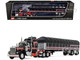 Kenworth W900A with 60 Aerodyne Sleeper and 53’ Wilson Roadbrute Flatbed Trailer with Covered Wagon Black with Red Stripes 1/64 Diecast Model DCP/First Gear 60-2056