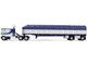 Peterbilt 352 COE 110 Sleeper and 53 Wilson Roadbrute Flatbed Trailer with Covered Wagon White with Blue Stripes 1/64 Diecast Model DCP/First Gear 60-2057