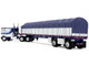 Peterbilt 352 COE 110 Sleeper and 53 Wilson Roadbrute Flatbed Trailer with Covered Wagon White with Blue Stripes 1/64 Diecast Model DCP/First Gear 60-2057