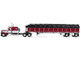 Peterbilt 389 with 63 Flat Top Sleeper and 53 Wilson Roadbrute Flatbed Trailer with Covered Wagon Maroon with White Stripes 1/64 Diecast Model DCP/First Gear 60-2058
