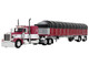 Peterbilt 389 with 63 Flat Top Sleeper and 53 Wilson Roadbrute Flatbed Trailer with Covered Wagon Maroon with White Stripes 1/64 Diecast Model DCP/First Gear 60-2058