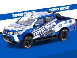 Toyota Hilux Pickup Truck RHD Right Hand Drive Toyo Tires White and Blue with Graphics Hobby64 Series 1/64 Diecast Model Car Tarmac Works T64-041-TOYO