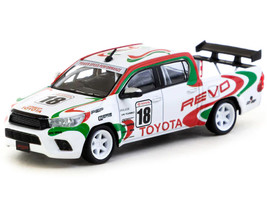Toyota Hilux Pickup Truck RHD Right Hand Drive #18 White with Red and Green Graphics Hobby64 Series 1/64 Diecast Model Car Tarmac Works T64-041-WH2