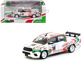 Toyota Hilux Pickup Truck RHD Right Hand Drive #18 White with Red and Green Graphics Hobby64 Series 1/64 Diecast Model Car Tarmac Works T64-041-WH2