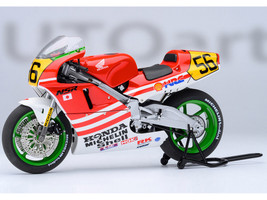 Honda NSR500 WGP500 Motorcycle #56 Red and White with Helmet Baribari Legend 1986 OVA 1/12 Model Autoart 12566