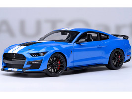 Ford Mustang Shelby GT500 Grabber Blue with White Stripes 1/18 Model Car Autoart 73094