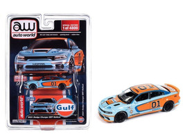 2021 Dodge Charger SRT Hellcat #01 Gulf Oil MOPAR Light Blue and Orange Limited Edition to 4800 pieces Worldwide 1/64 Diecast Model Car Auto World CP8084