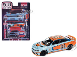 2021 Dodge Charger SRT Hellcat #01 Gulf Oil MOPAR Light Blue and Orange Limited Edition to 4800 pieces Worldwide 1/64 Diecast Model Car Auto World CP8084