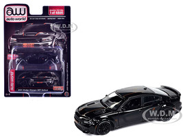 2021 Dodge Charger SRT Hellcat Black with Graphics and Orange Stripes Limited Edition to 4800 pieces Worldwide 1/64 Diecast Model Car Auto World CP8085