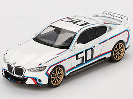 BMW 3 0 CSL #50 White with Blue and Red Stripes and Gold Wheels Limited Edition 1/64 Diecast Model Car Mini GT MGT00863