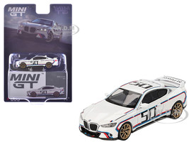 BMW 3 0 CSL #50 White with Blue and Red Stripes and Gold Wheels Limited Edition 1/64 Diecast Model Car Mini GT MGT00863