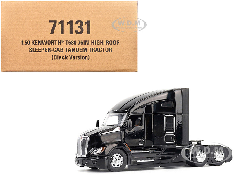 Kenworth T680 76 High Roof Sleeper Cab Truck Tractor Black Transport Series 1/50 Diecast Model Diecast Masters 71131