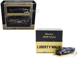 Dodge Challenger SRT Hellcat LB WORKS Liberty Walk Black Metallic with Shipping Container Display Case Global64 Series 1/64 Diecast Model Car Tarmac Works T64G-TL039-BK