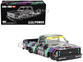Chevrolet Silverado Pickup Truck KAIDO HKS V1 Black with Graphics Designed by Jun Imai Kaido House Special 1/64 Diecast Model Car Mini GT KHMG174