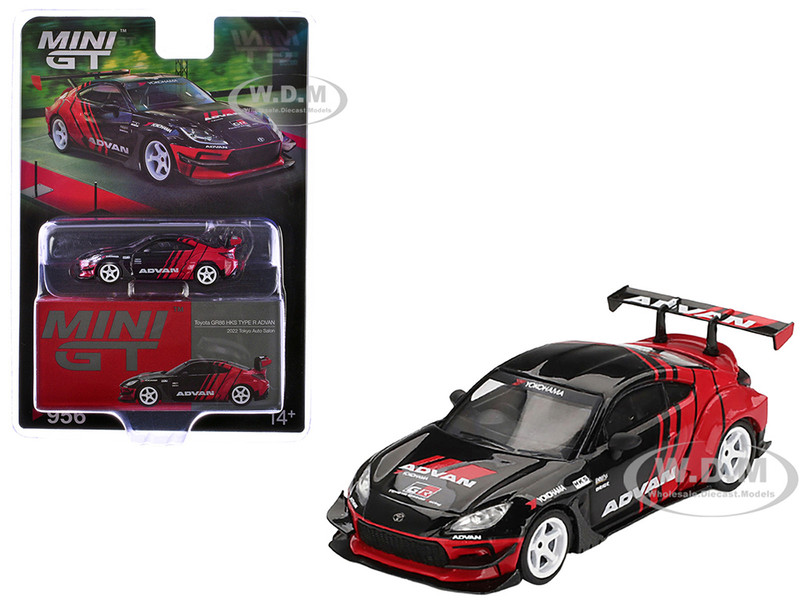 Toyota GR86 HKS TYPE R ADVAN RHD Right Hand Drive Black and Red 2022 Tokyo Auto Salon Limited Edition 1/64 Diecast Model Car Mini GT MGT00956