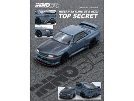 Nissan Skyline Top Secret GT R R32 RHD Right Hand Drive Stealth Gray with Carbon Hood 1/64 Diecast Model Car Inno Models IN64-R32TS-STGR