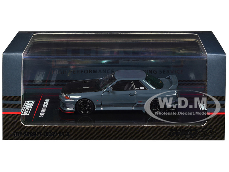 Nissan Skyline Top Secret GT R R32 RHD Right Hand Drive Stealth Gray with Carbon Hood 1/64 Diecast Model Car Inno Models IN64-R32TS-STGR