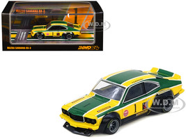 Mazda RX 3 Savanna RHD Right Hand Drive #1 Katayama Racing Livery Green and Yellow Striped 1/64 Diecast Model Car Inno Models IN64-RX3-KTYM