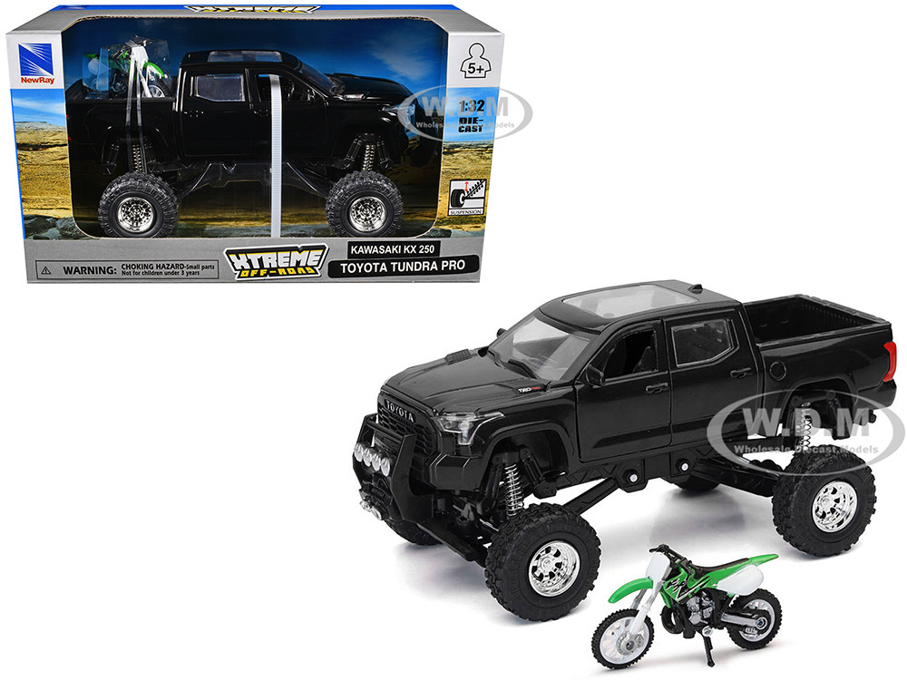 Toyota Tundra Pro Pickup Truck Black and Kawasaki KX 250