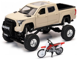 Toyota Tundra Pro Pickup Truck Tan and Honda CR250R Motorcycle Red and White Xtreme Off Road Series 1/32 Diecast Models New Ray SS-54456