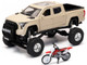 Toyota Tundra Pro Pickup Truck Tan and Honda CR250R Motorcycle Red and White Xtreme Off Road Series 1/32 Diecast Models New Ray SS-54456