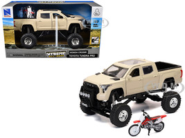 Toyota Tundra Pro Pickup Truck Tan and Honda CR250R Motorcycle Red and White Xtreme Off Road Series 1/32 Diecast Models New Ray SS-54456