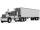 GMC General with 60 Flat Top Sleeper and 40 Vintage Refrigerated Trailer Black with Gray and White Stripes 1/64 Diecast Model DCP/First Gear 60-1923