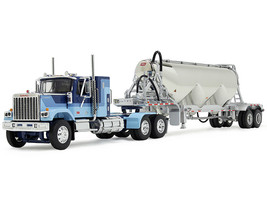 GMC General with 34 Flat Top Sleeper and Heil Pneumatic Tank Trailer Blue with Stripes 1/64 Diecast Model DCP/First Gear 60-1924