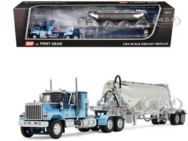 GMC General with 34 Flat Top Sleeper and Heil Pneumatic Tank Trailer Blue with Stripes 1/64 Diecast Model DCP/First Gear 60-1924
