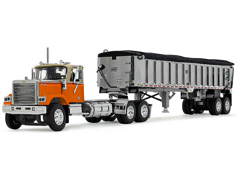 Chevrolet Bison Day Cab with East End Dump Trailer Orange and Beige 1/64 Diecast Model DCP/First Gear 60-1925