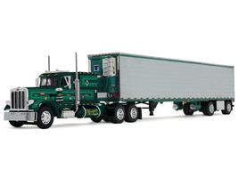 Peterbilt 359 with 60 Vintage Sleeper and 53 Utility Trailer with Reefer Hardwick Motor Freight Green Metallic with Stripes Big Rigs Series II #2 1/64 Diecast Model DCP/First Gear 69-2100