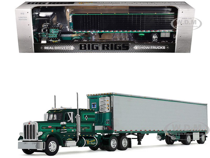 Peterbilt 359 with 60 Vintage Sleeper and 53 Utility Trailer with Reefer Hardwick Motor Freight Green Metallic with Stripes Big Rigs Series II #2 1/64 Diecast Model DCP/First Gear 69-2100