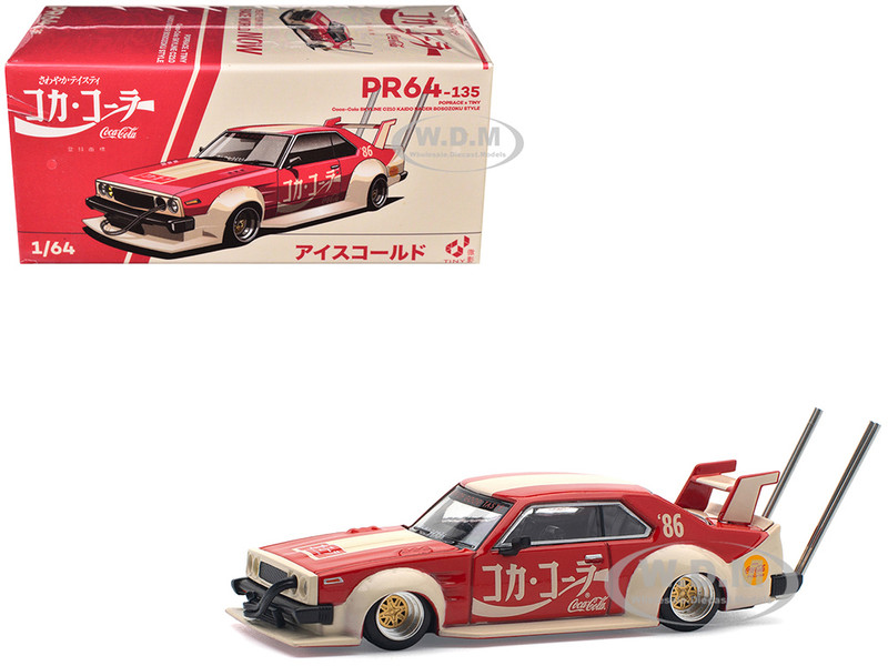 Skyline GT R V8 Drift Hakosuka RHD Right Hand Drive Coca Cola Japan Red and Cream 1/64 Diecast Model Car Pop Race PR640135