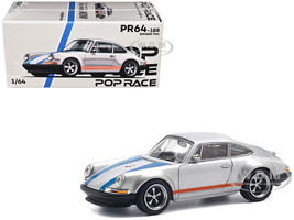 Singer 964 Silver Metallic with Blue and Red Stripes 1/64 Diecast Model Car Pop Race PR640188