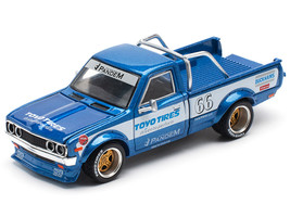 Datsun Pandem 620 Pickup Truck #66 Blue Metallic with White Stripes and Graphics 1/64 Diecast Model Car Pop Race PR640217
