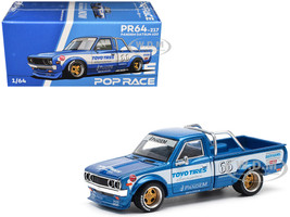 Datsun Pandem 620 Pickup Truck #66 Blue Metallic with White Stripes and Graphics 1/64 Diecast Model Car Pop Race PR640217