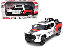 2023 Toyota Tundra TRD 4x4 Pickup Truck White and Red with Black and Gray Stripes with Sunroof and Wheel Rack Limited Edition to 2400 pieces Worldwide 1/24 Diecast Model Car H08555-MJS03